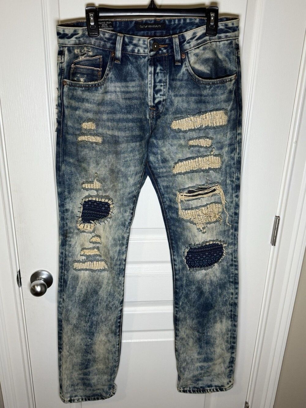 Cult of Individuality Jeans Mens 32x34 Rebel Straight Distressed Patchwork Denim